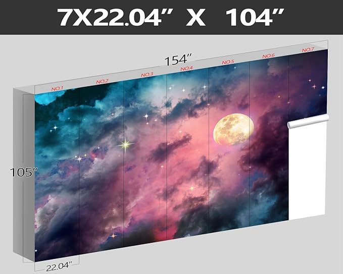 XMPMBM-Starry Sky Clouds The Moon backsplash Large Decorative Geometrical Wallpaper Bedroom Bathroom Wall Mural- W 154" X H 105"（112 Square Foot）