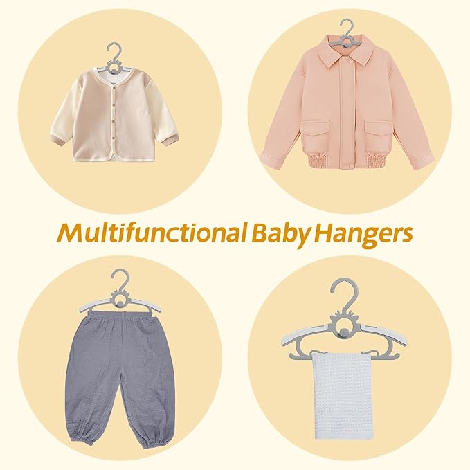 Toddler Hangers 60PCS, 11"-14" Extendable and Stackable Baby Hangers, 45g Ultra-Thick Space Saving Non-Slip Plastic Hanger for Infant, Kids and Nursery Closet, Gray