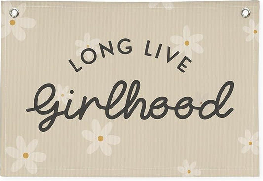 Boho Girls Room Decor，Long Live Girlhood Linen Banner Hanging Flag Flower Daisy Banner for Nursery Playroom Wall Decor Kids Bedroom Dorm Toddler Decorations Trendy Room 30x20 girlroom