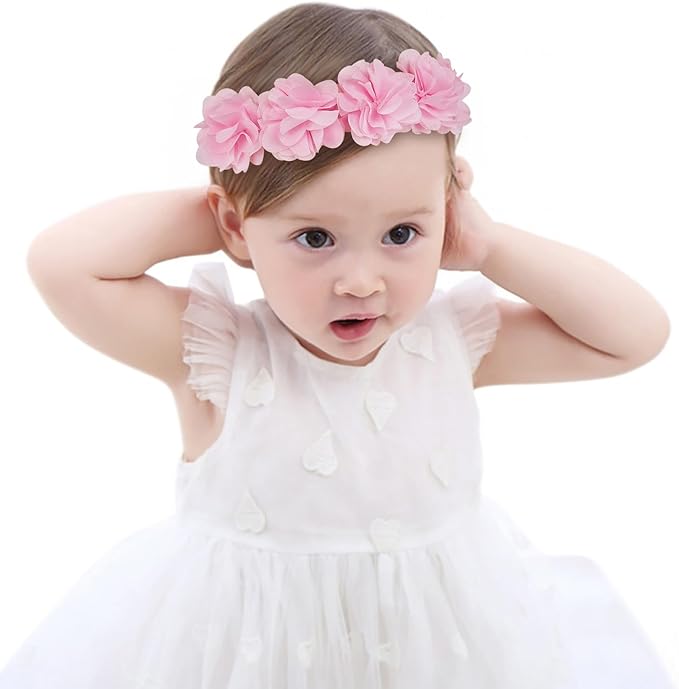 Fmeida Baby Girls Headbands for 4-24M | Soft Flower Crown (Fits 14.96"-18.89" Head)