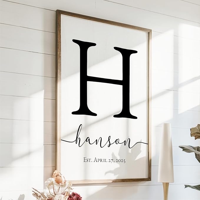 Framed Family Name Sign Personalized Monogram - Choose From Four Sizes