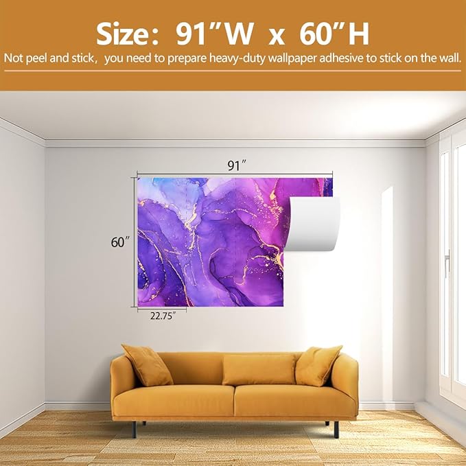 Purple and Gold Marble Wallpaper Modern Abstract Art Mural for Living Room Bedroom（Not Peel and Stick）