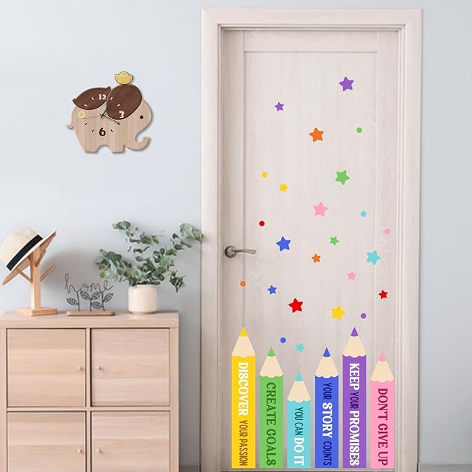 Mfault Colorful Pencil Inspirational Wall Decals Stickers, Cute Motivational Quote Rainbow Stars Nursery Decorations Kids Bedroom Art, Positive Be Yourself Baby Toddler Room Playroom Classroom Decor