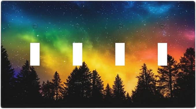 Light Switch Cover Colorful Starry Sky Black Forest Aurora 4 Gang Switch Plate Covers Quad Toggle Wall Plates Decorative Switchplate Electrical Faceplate for Bathroom Home Decor