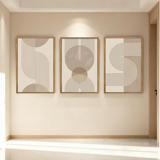 Anyzal Large Abstract Wall Art Boho Geometric Artwork Neutral Modern Wall Art 24x36 Inch for Living Room Bedroom Office Set of 3