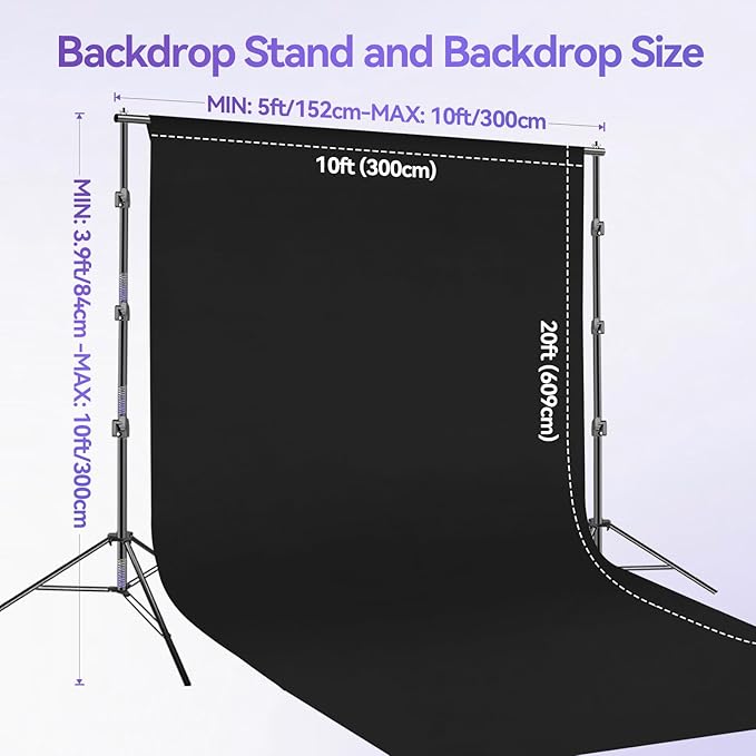 EMART 10x 10 ft Adjustable Photography Backdrop Stand Kit with 20x 10ft Black Curtain and Portable Large Format Screen with Polyester Material for Party, Live Game, Interviews, YouTube, TIK Tok
