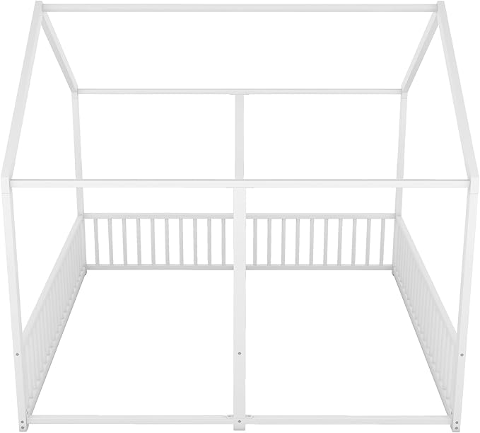 Harper & Bright Designs Metal Twin Size House Platform Bed Frame for Boys Girls Kids Adults Toddler, Two Shared Beds, White