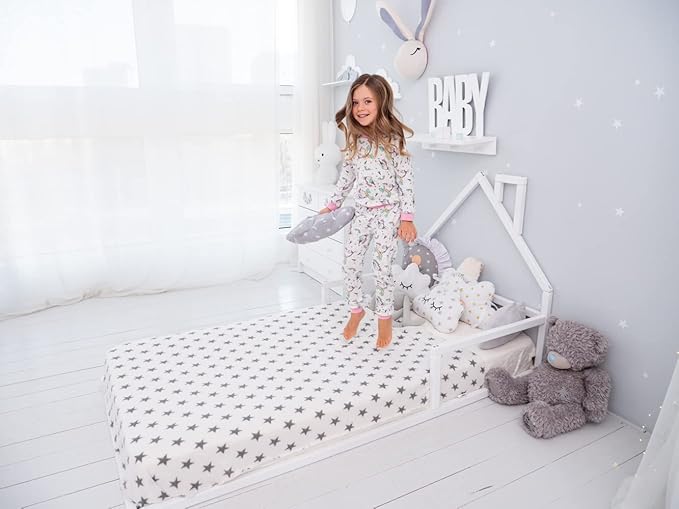 BUSYWOOD Toddler Floor Bed Frame - Cozy House Bed for Kids - Montessori Floor Kids Bed - Twin Bed Frames for Kids - Loft Bed for Toddler - Wood Children Bed (Model 3, Floor Bed)