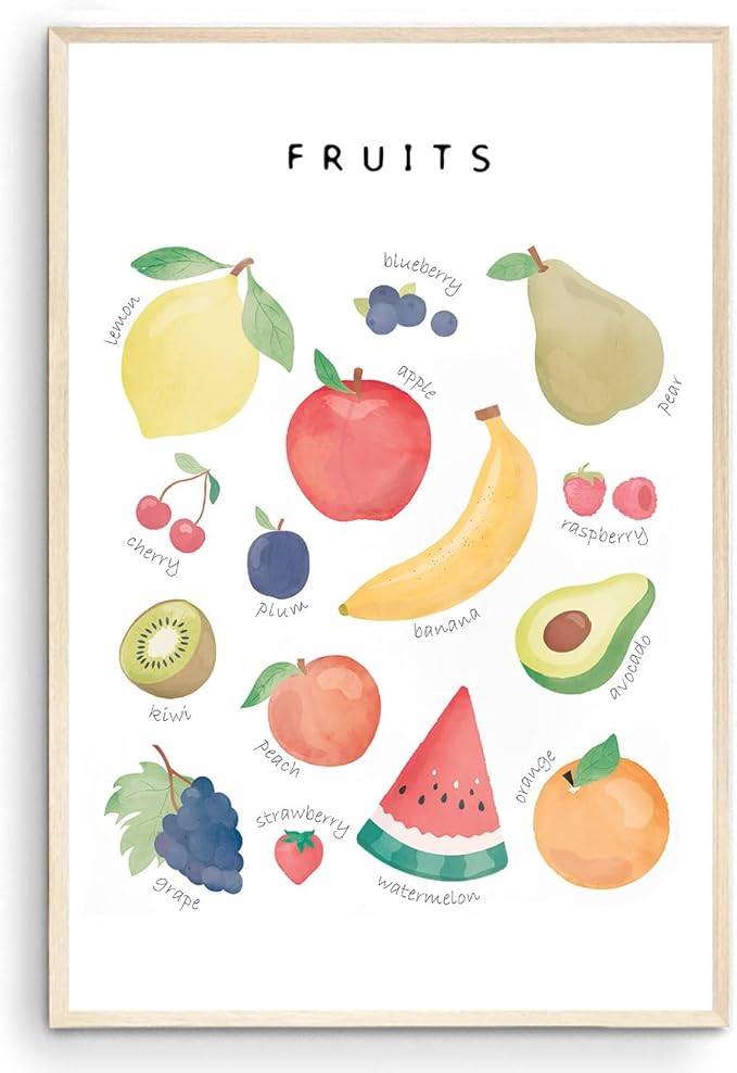 OZCONO Vegetables and Fruits Educational Posters, Harvest Chart Kids, Classroom Decor, Rainbow Nursery Wall Art, Homeschool Education Guide (Unframed) (11x14)