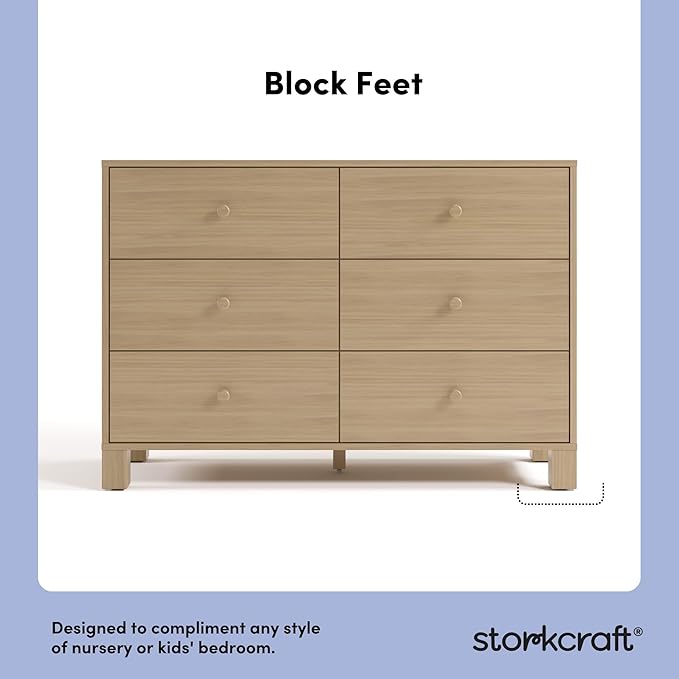 Storkcraft California 6 Drawer Double Dresser (Driftwood) – GREENGUARD Gold Certified, Spacious Storage Organizer for Kids’ Room, Safety Interlocking Drawer System