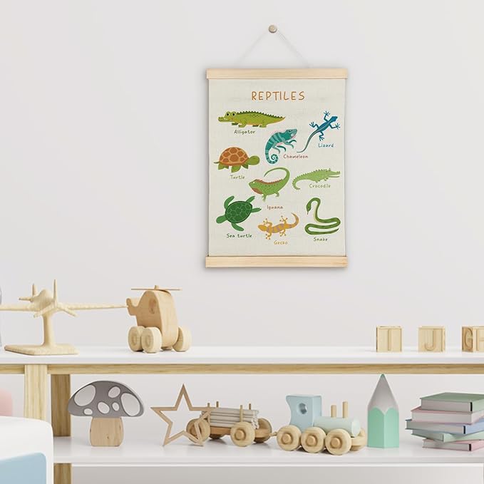 SereneHanctuary Reptile Animal Wall Art,Educational Animal Nursery Wall Decor, Boho Reptiles Poster Hanger Frame for Toddler Kids Bedroom Nursery Playroom Classroom Decor,12x16 Inches