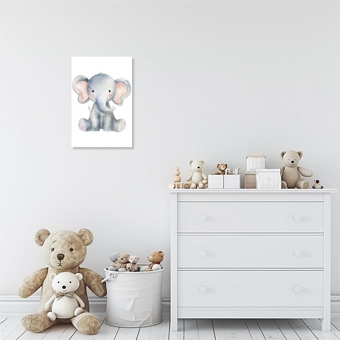 CCKOPPI Nursery Decor Canvas Wall Art Cute Wildlife Elephant Jungle Animal Theme Watercolor Print Poster Decor Painting for Baby Room Nursery Bathroom Decor(Artwork-04, 16"x24")
