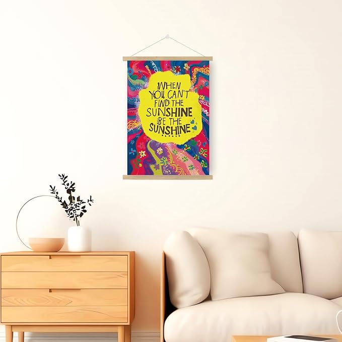 Qswo Inspirational Quotes Wall Decor,Be The Sunshine Positive Wall Art Poster Hanger Frame,Motivational Hanging Canvas Wall Decor for Women Girl Room Home Office