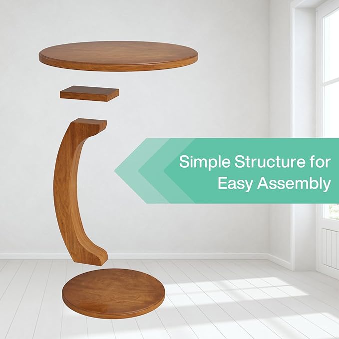 Tribesigns Small Round End Table for Living Room, C-Shaped Sofa Side Table for Couch, Retro Boho Bedside Nightstand, Brown