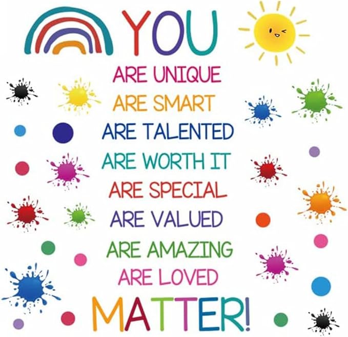 Colorful Inspirational Quotes Wall Decals Crayon Paint Splatter Wall Stickers Positive Saying Wall Decals for Nursery Playroom Kids Room Classroom