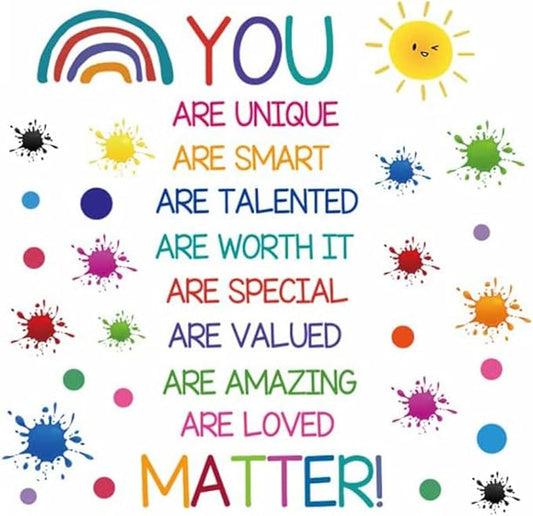 Colorful Inspirational Quotes Wall Decals Crayon Paint Splatter Wall Stickers Positive Saying Wall Decals for Nursery Playroom Kids Room Classroom