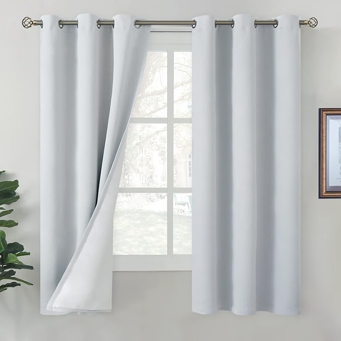 BGment Greyish White Blackout Curtains for Bedroom 63 Inch Length - Thermal Insulated Bedroom Curtains Soundproof Room Darkening Window Curtain Drapes, Each Grommet Curtains 42 Inch Wide