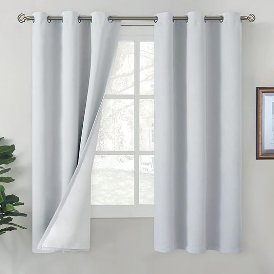 BGment Greyish White Blackout Curtains for Bedroom 63 Inch Length - Thermal Insulated Bedroom Curtains Soundproof Room Darkening Window Curtain Drapes, Each Grommet Curtains 42 Inch Wide