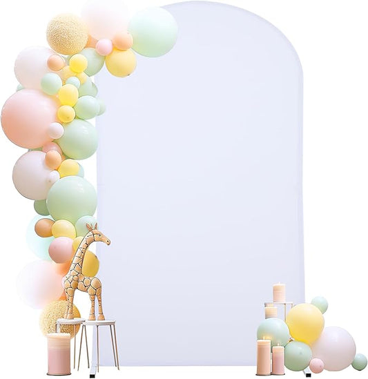 6FT White Arch Backdrop Cover, Spandex Fitted White Wedding Arch Stand Covers Round Top Chiara Backdrop Cover for Christmas Birthday Party Ceremony Banquet Decoration