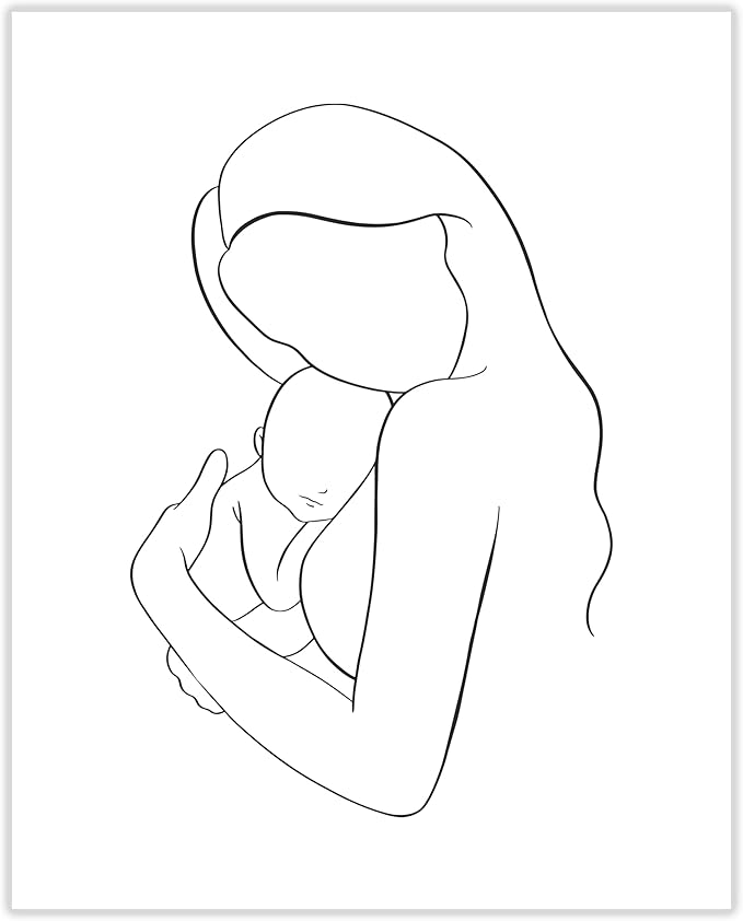 Mother and Infant Child Nursery Wall Art | 11x14 UNFRAMED Black and White Minimalist Nordic Print | Mama and Baby Modern Scandinavian Home Decor