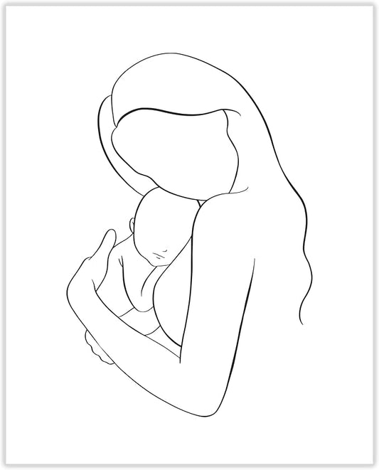 Mother and Infant Child Nursery Wall Art | 11x14 UNFRAMED Black and White Minimalist Nordic Print | Mama and Baby Modern Scandinavian Home Decor