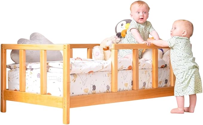 BUSY WOOD Toddler Floor Bed Twin - Montessori Bed for Toddlers - Montessori Floor Bed Toddler - Twin Bed Rails for Toddlers - Scandinavian Bed Frame - Toddler Bed Frame (Model 10 with Legs and Slats)