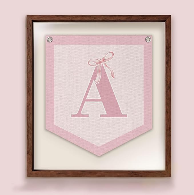 Lacama Initial Personalized Preppy Banner, Baby Shower Decor Girl Nursery Decor, Coquette Pink Bow Teen Girl Gifts, Vintage Room Toddler Room Bedroom Playroom Front Door Birthday Gift(A)