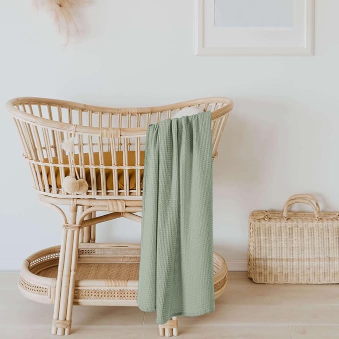 36” X 40” Inches Cooling Baby Waffle Weave Blanket, Ultra-Soft Lightweight Receiving Blanket for Newborn, Breathable Comfortable Baby Swaddle Blanket for Boys and Girls(Sage)