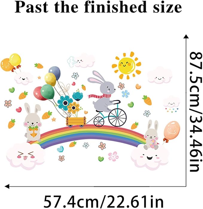 Rainbow Wall Decals for Girls Bedroom Easter Bunny Wall Murals for Living Room Décor Wall Decor Stickers & Murals 3D Rabbit Wall Art as Decorations
