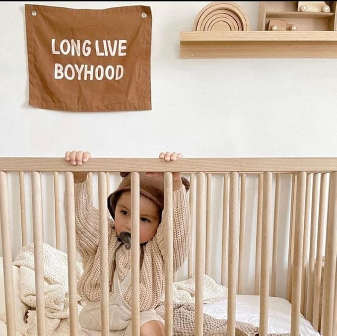 Canvas Long Live Boyhood Banner Wall Flag Wall Art for Nursery, 12"x 16" Modern Kids Room Decor Canvas Banner Brown Flag