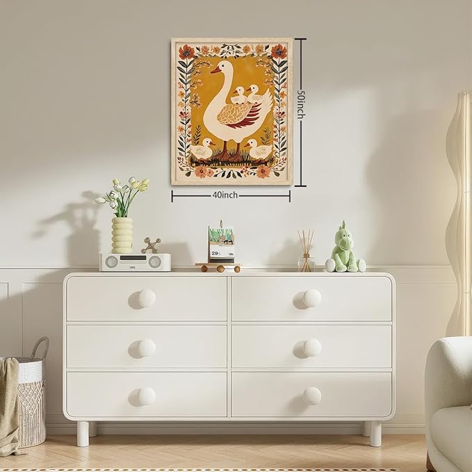 KISSFOX Framed Wall Art Nursery Wall Decor Yellow Duck Pictures Kids Cute Animal Canvas Art Boho Floral Paintings Artwork For Children Boys Girls Room Family Room