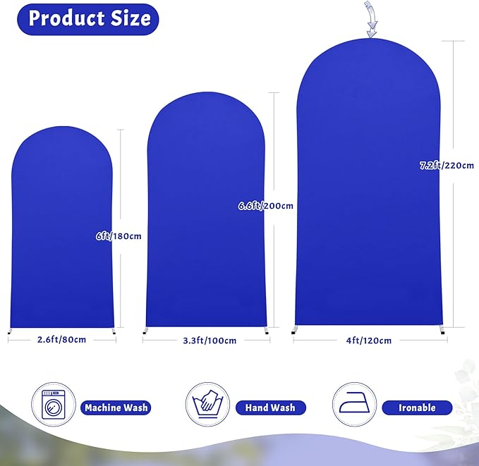 Royal Blue Spandex Fitted Wedding Arch Stand Cover 7.2FT Round Top Chiara Arch Stretchy Backdrop for Birthday Party Ceremony Banquet Decoration