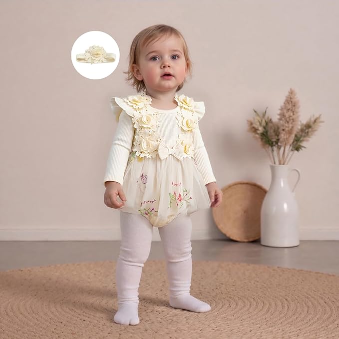 Giraropa Baby Girl Fall Winter Clothes Long Sleeve Romper Dress + Socks + Headband Newborn Infant Cute Casual Outfits