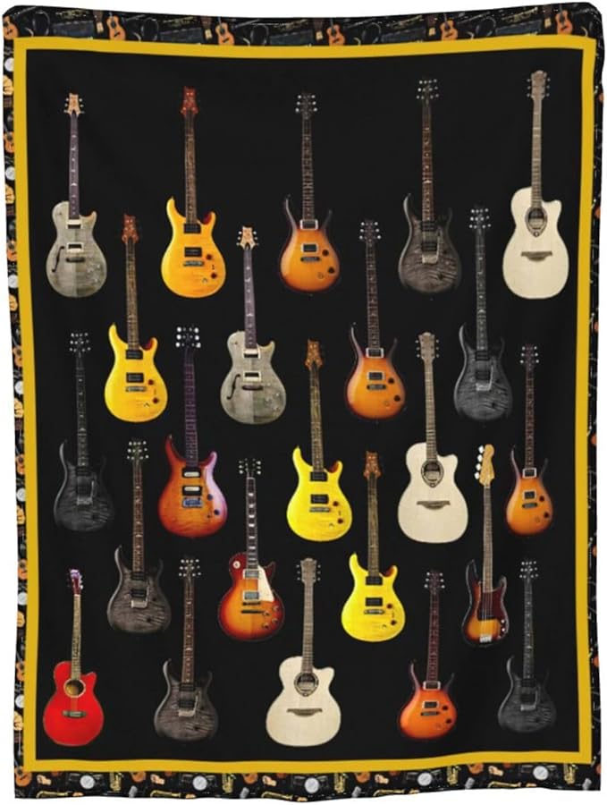 Guitar Blanket for Women Man Musical Instrument Guitar Throw Blanket Soft Cozy Warm Fuzzy Fleece Guitar Bedroom Decor Blanket Gifts for Guitar Lover Guitarist Couch Sofa Bedding 60"X50"