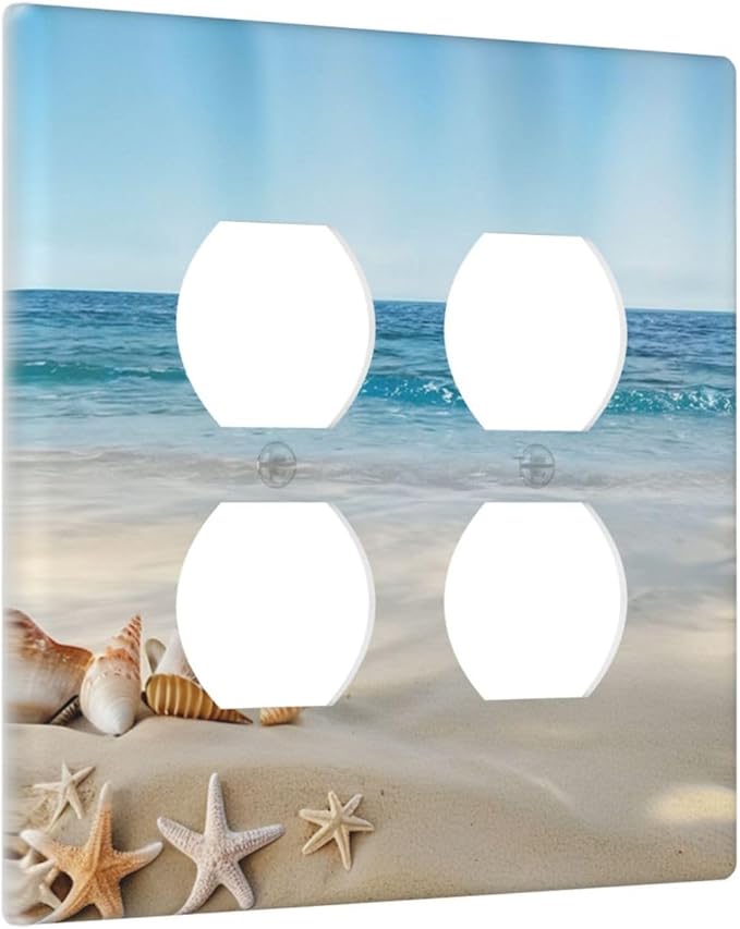 Summer Beach Starfish Shells Decorative Outlet Covers 2-Gang Duplex Light Switch Cover Gfci Wall Plate Covers Electrical Receptacle Switch Plate Cover Plug Faceplate for Bathroom Decor