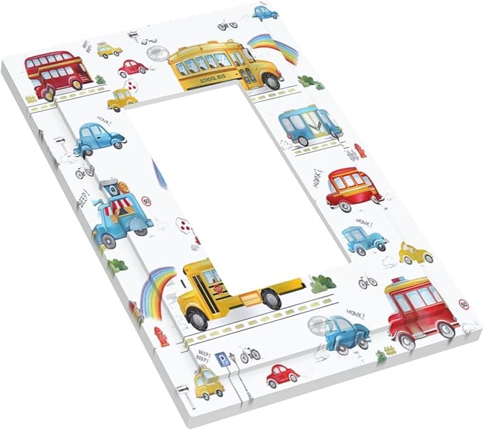 Kids Bus Taxi Truck Single Rocker Light Switch Covers 1 Gang Outlet Cover Wall Plate Decorative GFCI Switchplate Faceplate for Nursery Kidsroom Bedroom Decor