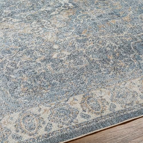 Mark&Day Washable Rugs, 8x10 Elsmore Traditional Navy Blue Area Rug, Blue Ivory Orange Carpet for Living Room, Bedroom or Kitchen (7'10" x 10'2", Machine Washable)