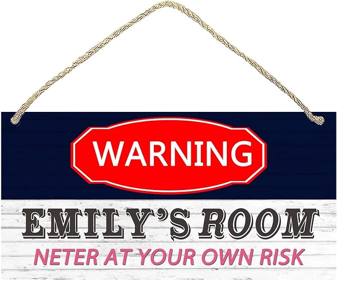 Personalized Name's Red-label warning-styleNursery Kid's Children's Girls Bedroom Door Sign Wood Plaque Sign Wall Decor Gift