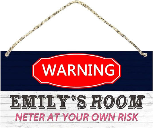 Personalized Name's Red-label warning-styleNursery Kid's Children's Girls Bedroom Door Sign Wood Plaque Sign Wall Decor Gift