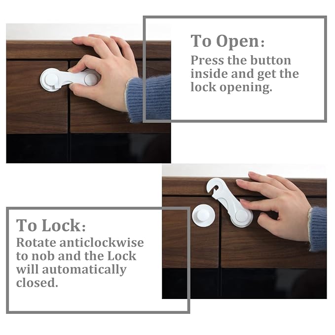 Cabinet Door Locks for Baby Proofing and Child Safety, 4 Pack Childproof Cabinet Locks with Adhesive for Drawer Cupboards Fridge Closet and Pantry, Child Proof Latch for Protecting Kids (White-4PCS)