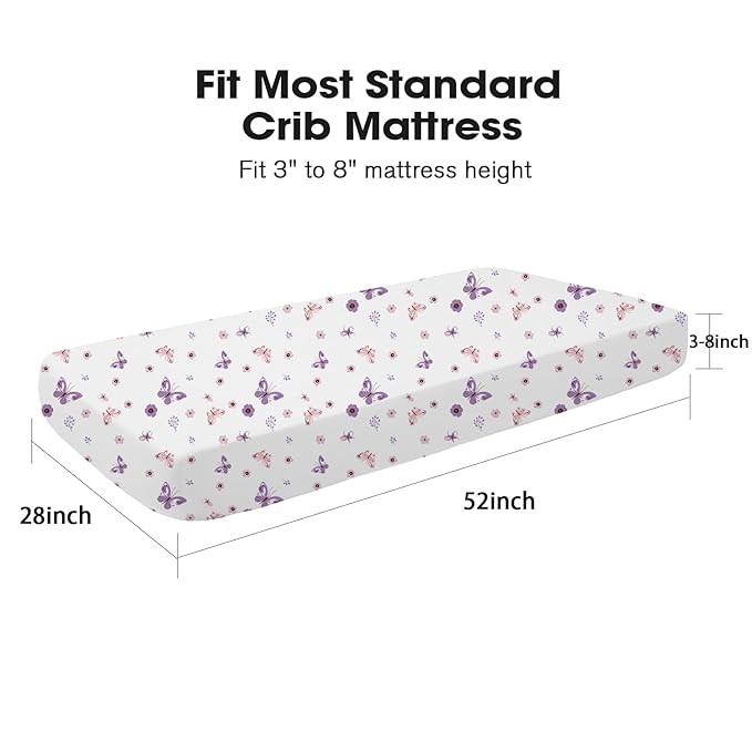 Little Grape Land Crib Sheets for Boys and Girls, 2pk Baby Crib Fitted Sheet for Standard Size Crib and Toddler Mattress, Super Soft Baby Sheet (Purple Butterfly)