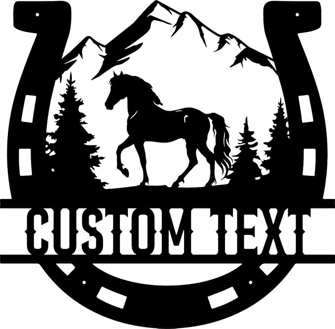 Personalized Horse Metal Sign with Horseshoe – Custom Name Rustic Farm & Home Decor, Black Wall Art