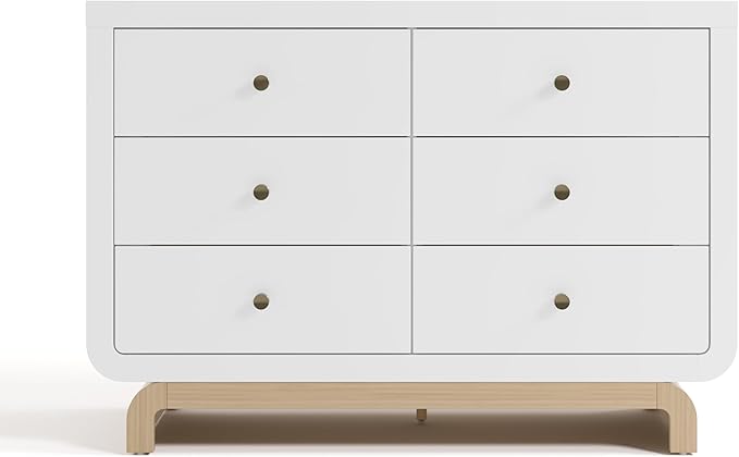 Storkcraft Santorini 6 Drawer Double Dresser (White with Driftwood) - GREENGUARD Gold Certified, Interlocking Drawer System, Dresser Drawer Organizer for Kids Bedroom