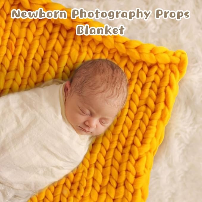 Newborn Photography Props Blanket, 50 * 50cm Hand-Knitted Crochet Newborn Photography Props Blanket Basket Filler Newborn Baby Photography Props for Boys Girls