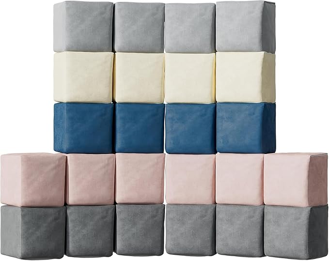 24 PCS Modular Kids Play Block Couch Child Sectional Soft Sofa Toddler Building Fortplay Climbing Bedroom Playroom Baby Convertible Floor Foam Cushion for Boys & Girls (24pcs+Square)