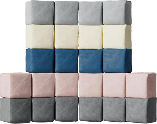 24 PCS Modular Kids Play Block Couch Child Sectional Soft Sofa Toddler Building Fortplay Climbing Bedroom Playroom Baby Convertible Floor Foam Cushion for Boys & Girls (24pcs+Square)