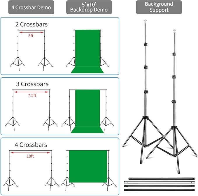 Backdrop Stand, 6.4ft x 10ft Adjustable Photo Background Stand with Carry Bag for Photography Photo Video Studio, Baby Shower, Birthday Party (6.4ftx10ft)