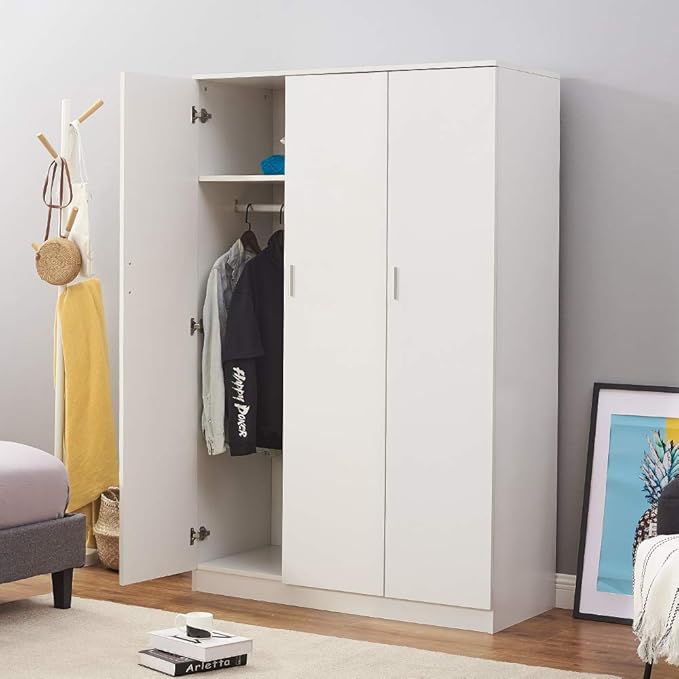 Panana 3 Door Wardrobe, Armoires with Storage Shelves and Hanging Rail Clothes Storage Cabinet for Bedroom