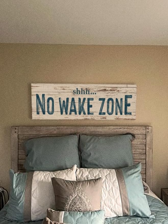 TAILORED CANVASES - No Wake Zone Sign, Charming Wall Decor for lakehouse and house, 'Shh No Wake Zone' Sign, Rustic Above Bed Decor, Lake House, Ideal Gift for Any Space 12x36