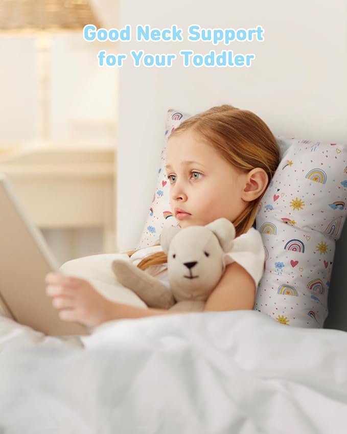 Babebay Toddler Pillow,13X18 Soft Toddler Pillows for Sleeping, Machine Washable Kids Pillow with Cotton Pillowcase, Perfect for Travel, Toddlers Cot